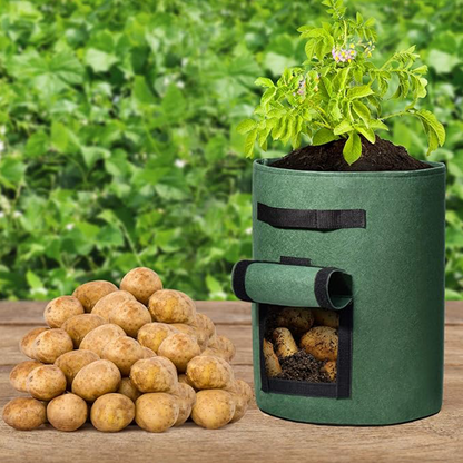 Stoffen aardappelkweekzak met oogstvenster